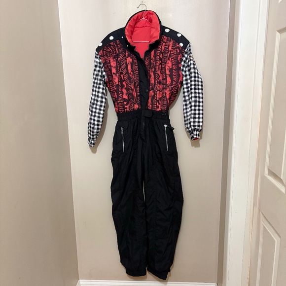 Obermeyer Reversible One Piece Ski Snow Suit Red White Black Womens US Size 6 - Picture 1 of 5